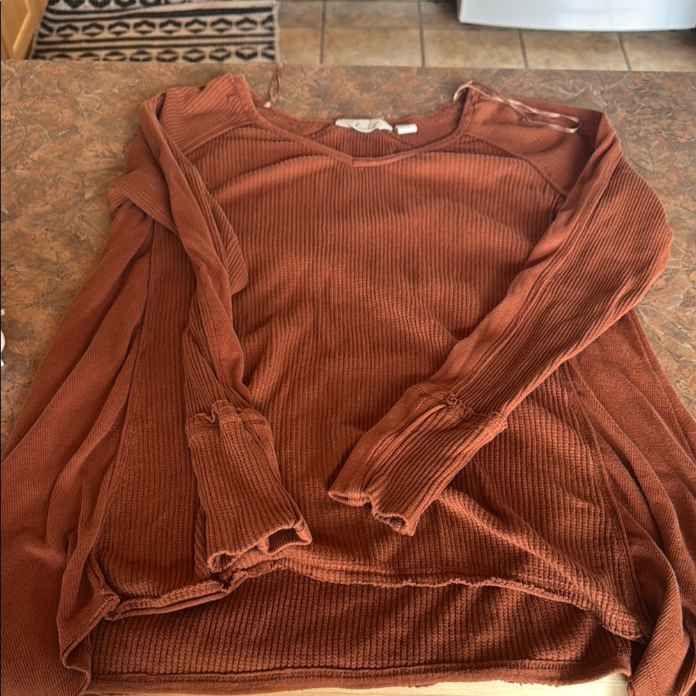 Rust Long Sleeve Ribbed Top